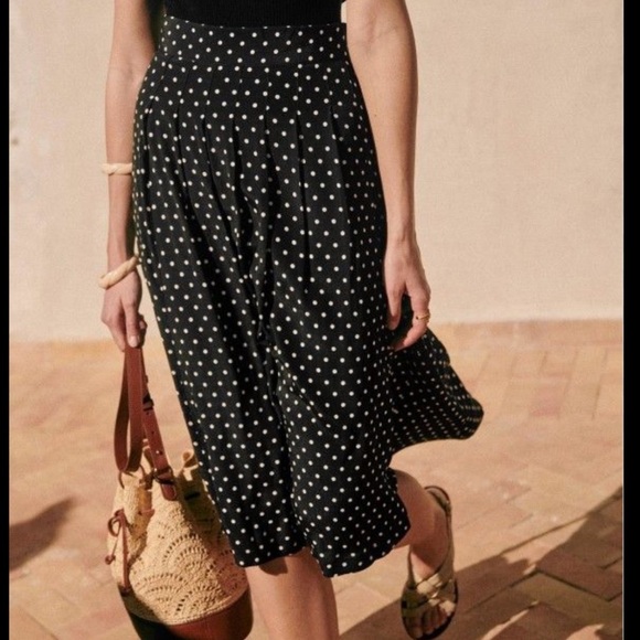 Sezane Black Polka Dot Alicia Middle Dot Midi Skirt NWT US 12 - Picture 5 of 14